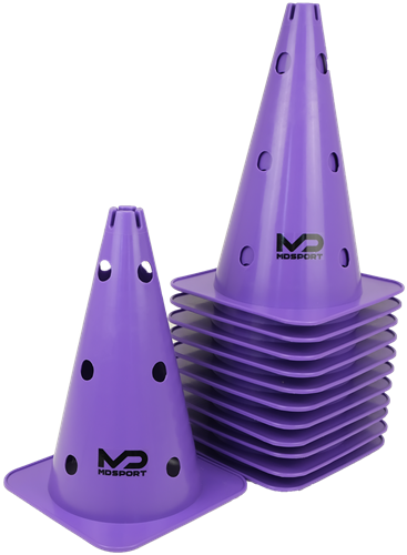 MDsport - Multifunctionele afbakenkegel - 40 cm - Set van 12 - Paars