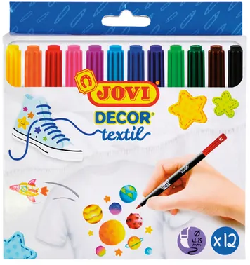 Jovi - Textielstiften - Set van 12 - 12 kleuren
